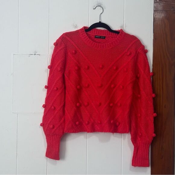 SHEIN Orange Red Pom-Pom Sweater Size Small - Picture 1 of 4
